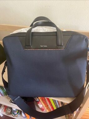 Paul Smith Navy and Black Laptop Briefcase with Subtle Stripe Trim